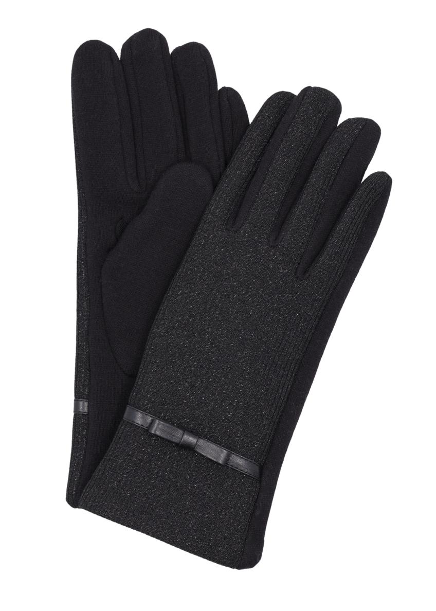 Black shiny women's gloves REKDT-0036-99(Z26), front product view on white background.
