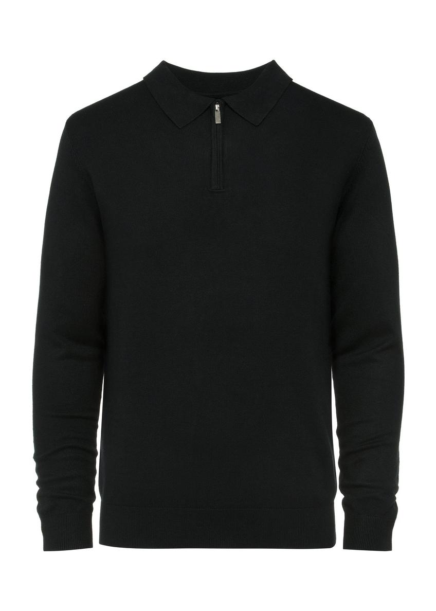 Black men's sweater with collar SWEMT-0151-99(Z24)-01