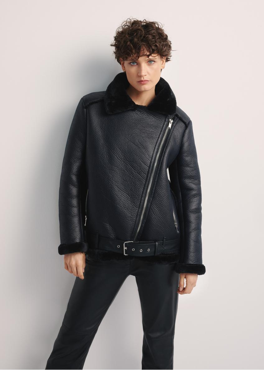 Black short women's sheepskin coat KOZDP-0001A-99(Z24)