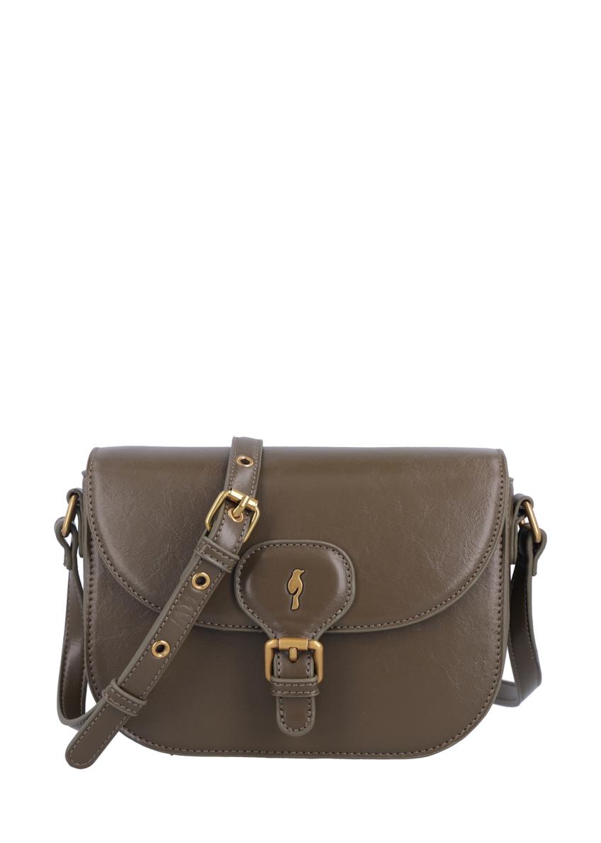 Small khaki women's messenger bag with decorative clasp TOREC-1243-8D(Z26)
