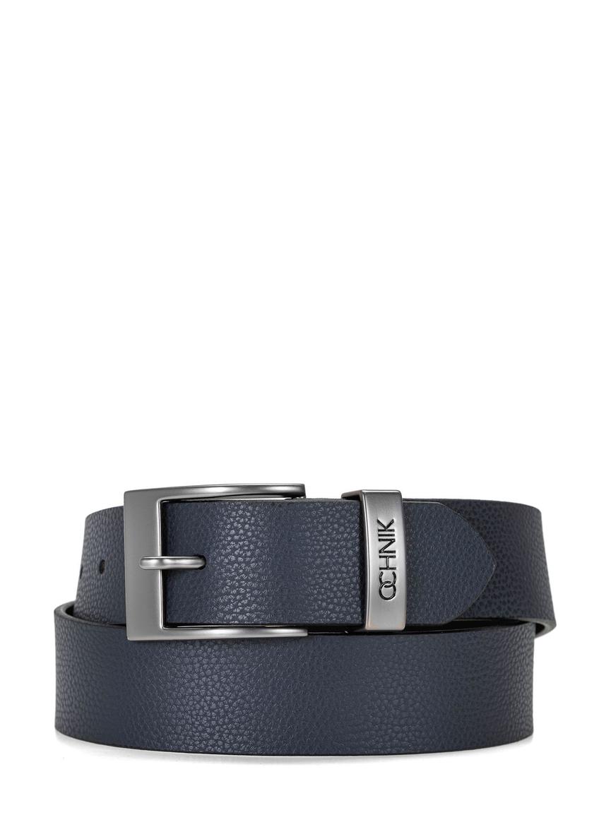 Navy blue leather men's belt PASMS-0127E-69(W25)-06