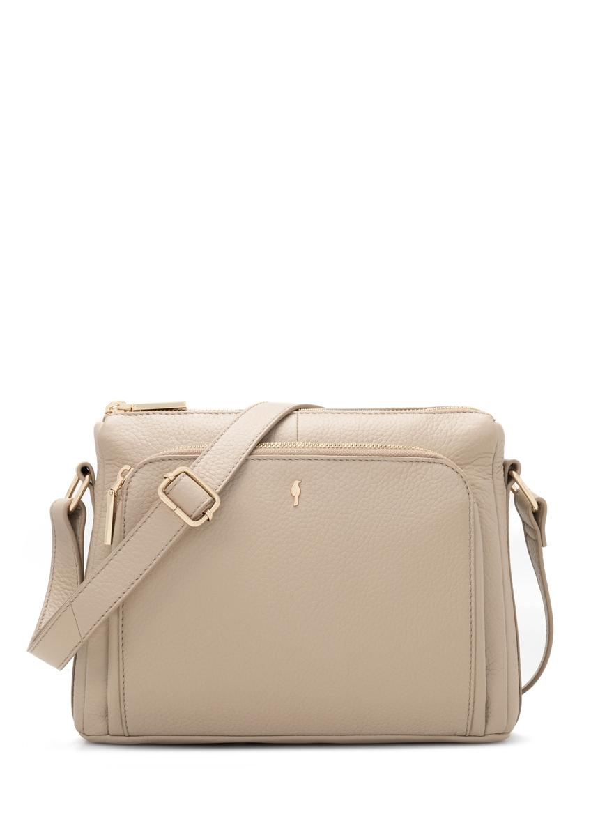 Beige leather women's shoulder bag TORES-0983E-1B(W26), front product view on white background.