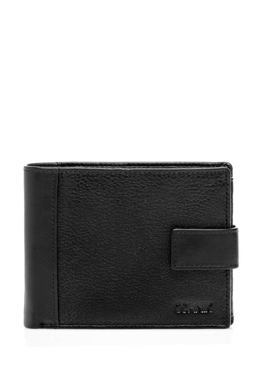 Black men's leather wallet PORMS-0680-99(W26), front product view on white background.