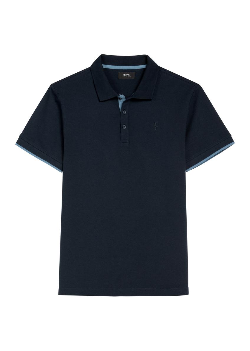 Navy blue cotton polo shirt POLMT-0045B-7E(W26)