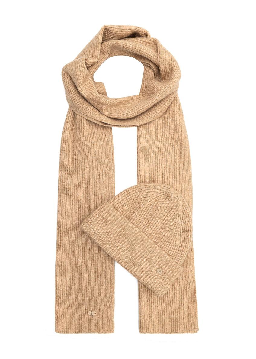 Beige viscose hat and scarf set ZESTD-0012-81(Z25) - front product view on white background.