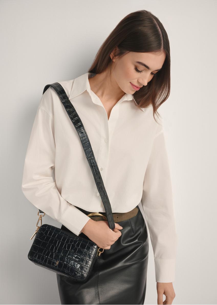 Mała czarna skórzana torebka croco TORES-1231-9G(W26)