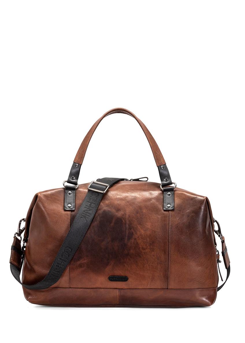 Brown leather large men's bag TORMS-0103-1H(W26), front product view on white background.