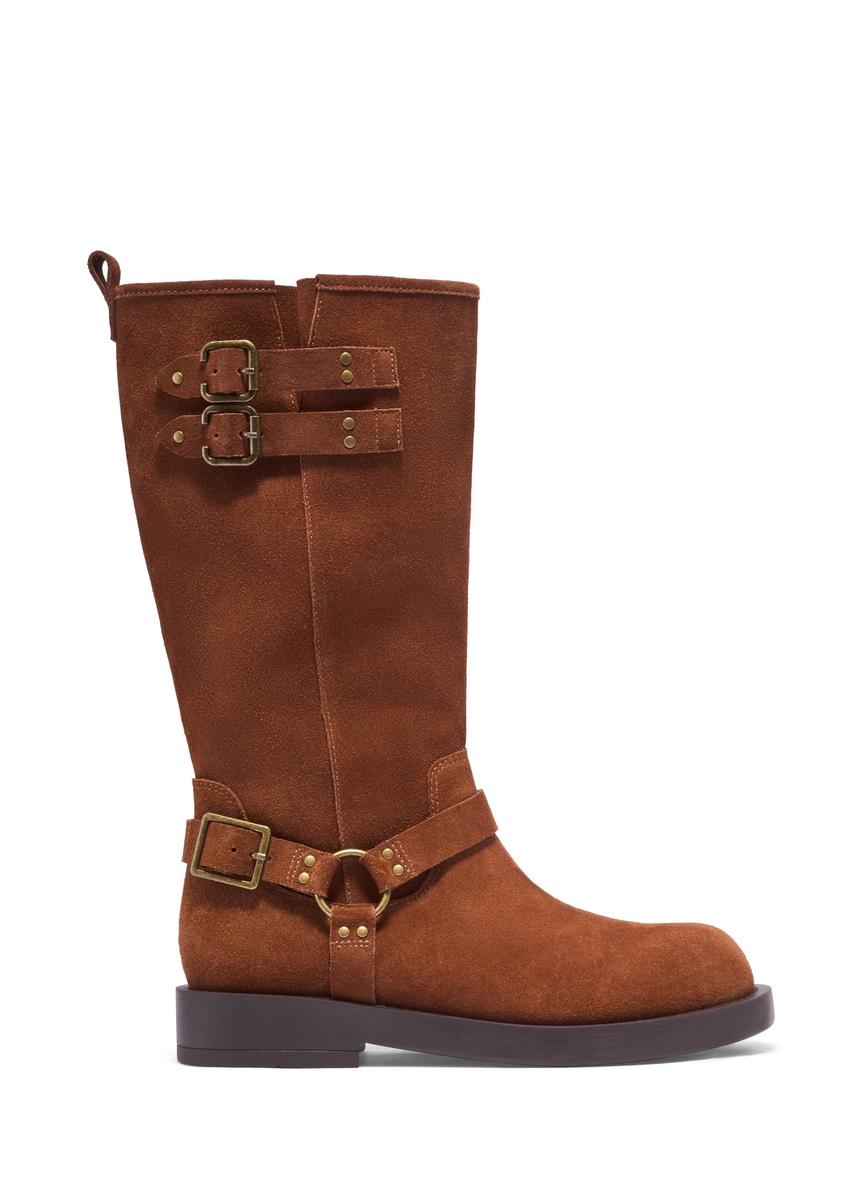 Light brown suede women's ankle boots BUTYD-1305-1G(Z26), side product view on white background.