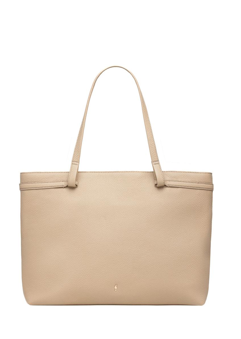 Beige leather women's shoulder shopper bag TORES-1357-1B(Z26) - front product view, on white background.