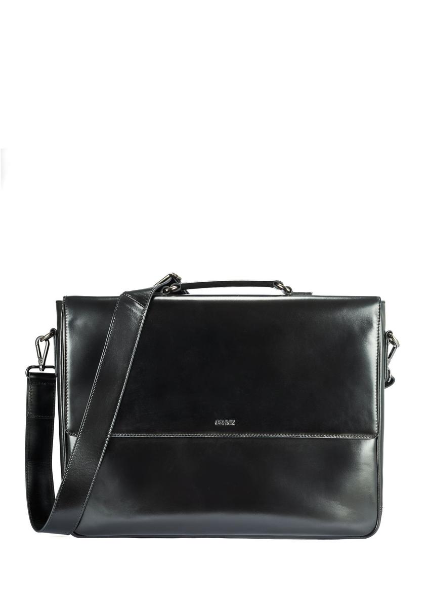 Black leather men's briefcase TORMS-0467-99(Z25) - front product view on white background.