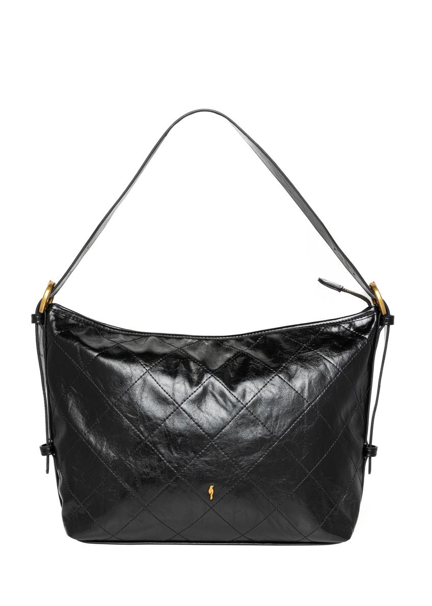 Black women's shoulder bag with stitching TOREC-1248-9P(Z26)