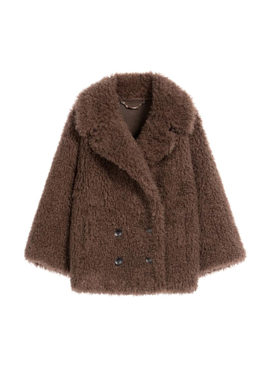 Brown short women's fur coat FUTDP-0076-89(Z25) - front product view on white background.