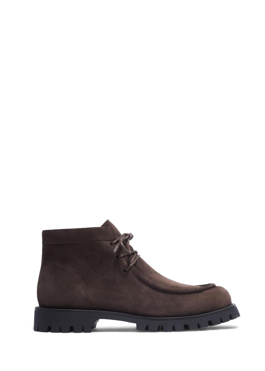 Women's dark brown suede ankle boots BUTYD-1347-1I(Z26), side view of the product on a white background.