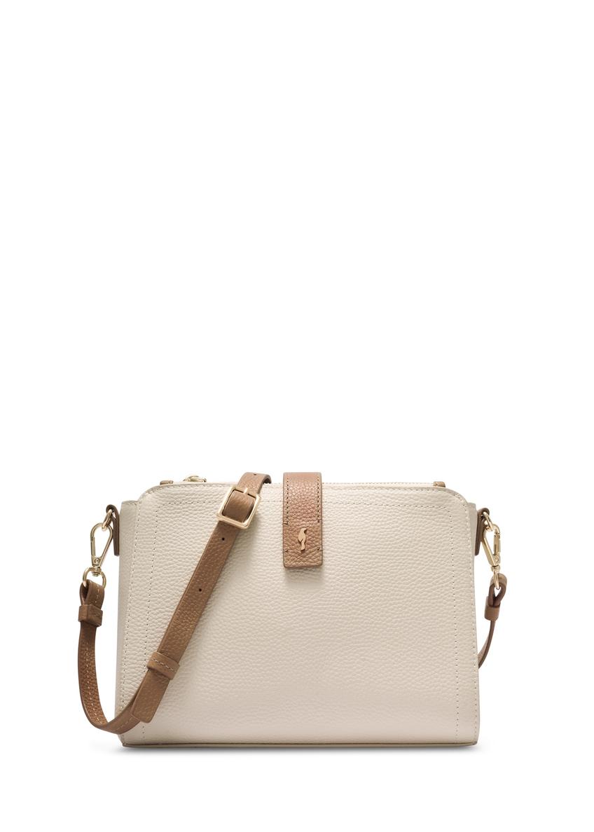Leather cream shoulder bag TORES-1275-0B(W26), front product view on white background.
