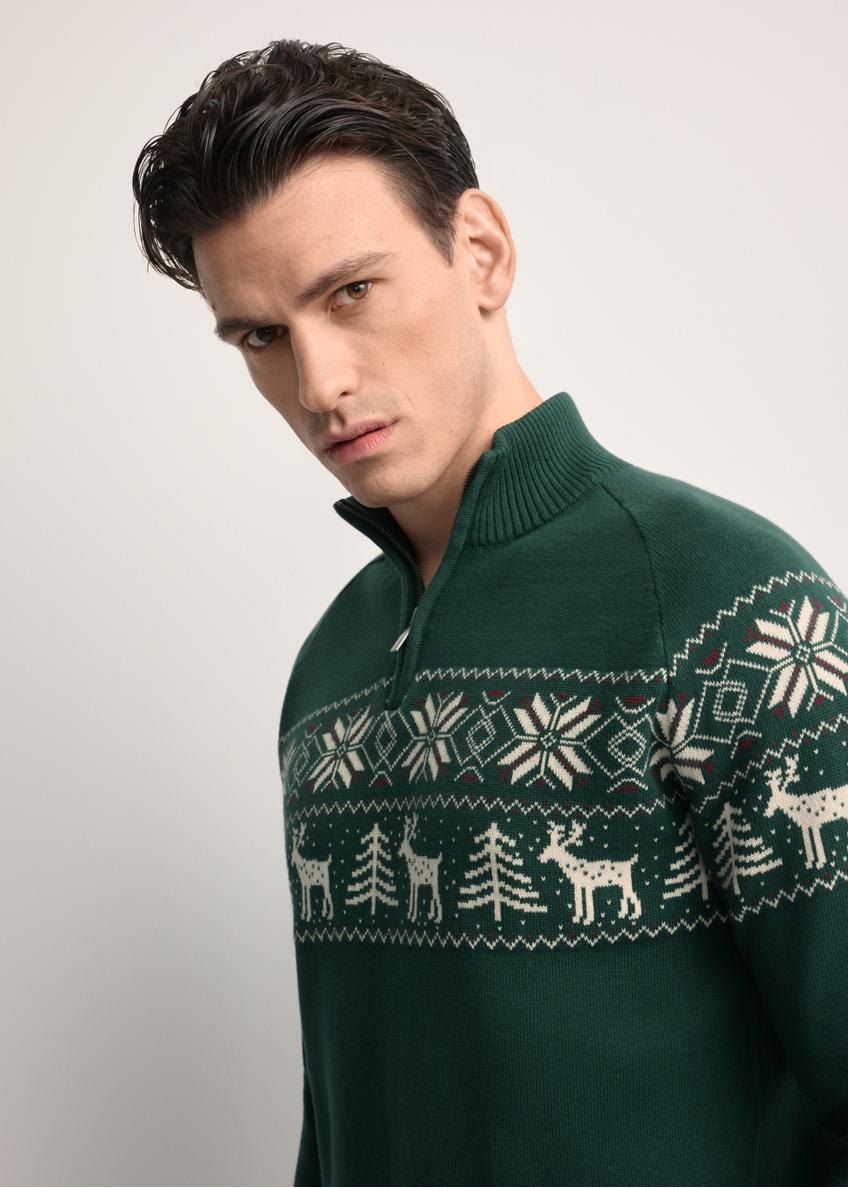 Green men's cotton sweater SWEMT-0178-54(Z25)
