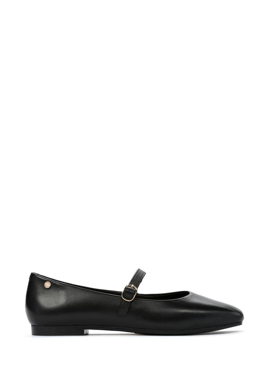 Black leather ballet flats with strap BUTYD-1145-99(W25)-08