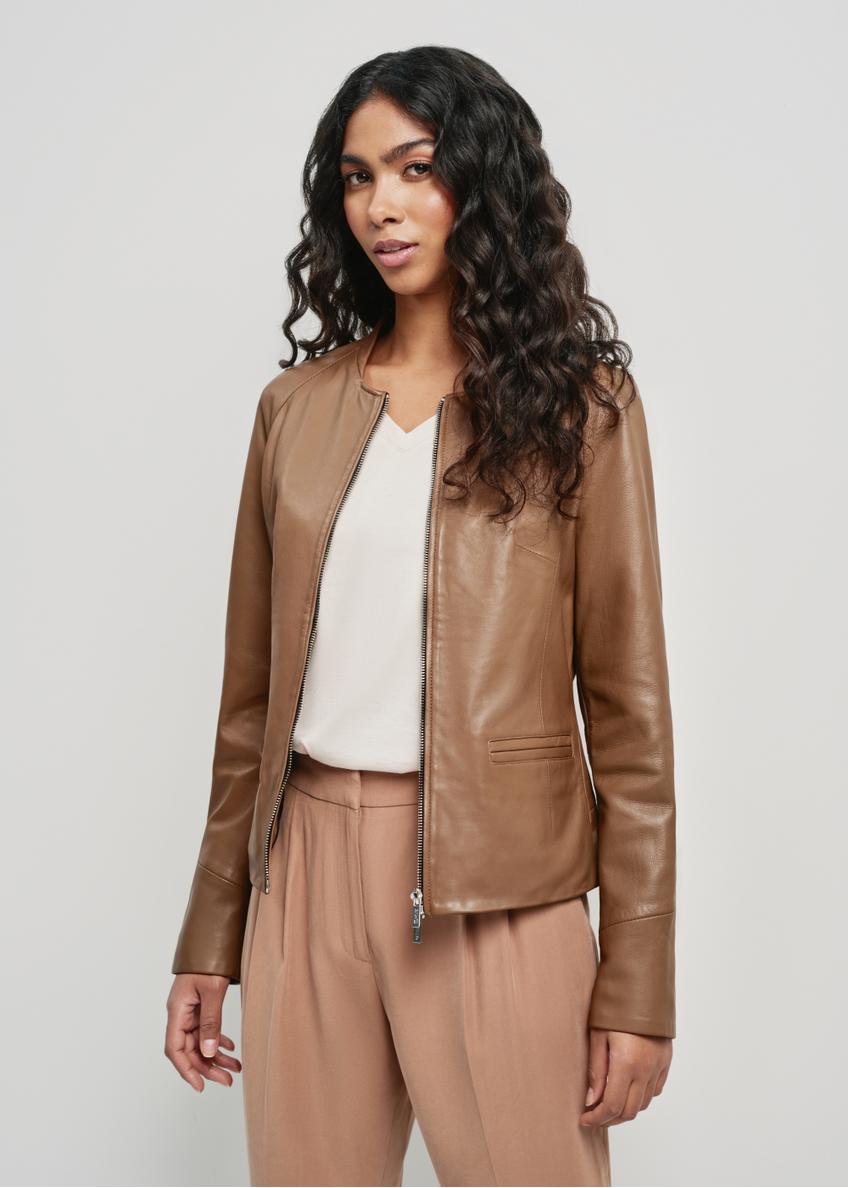 Women's cocoa leather jacket KURDS-0485-1353(W24)-01