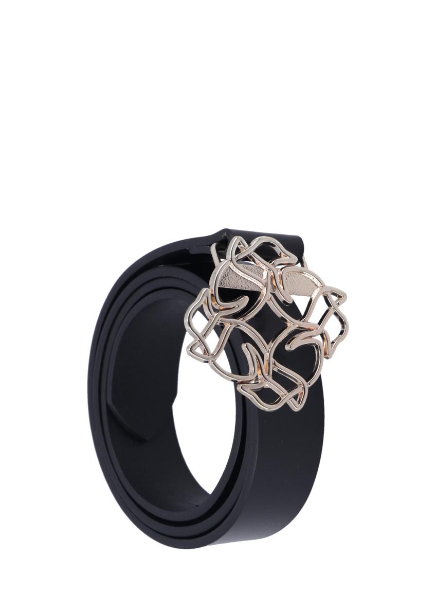 Women's black leather belt with decorative buckle PASDS-0305-99(Z26)