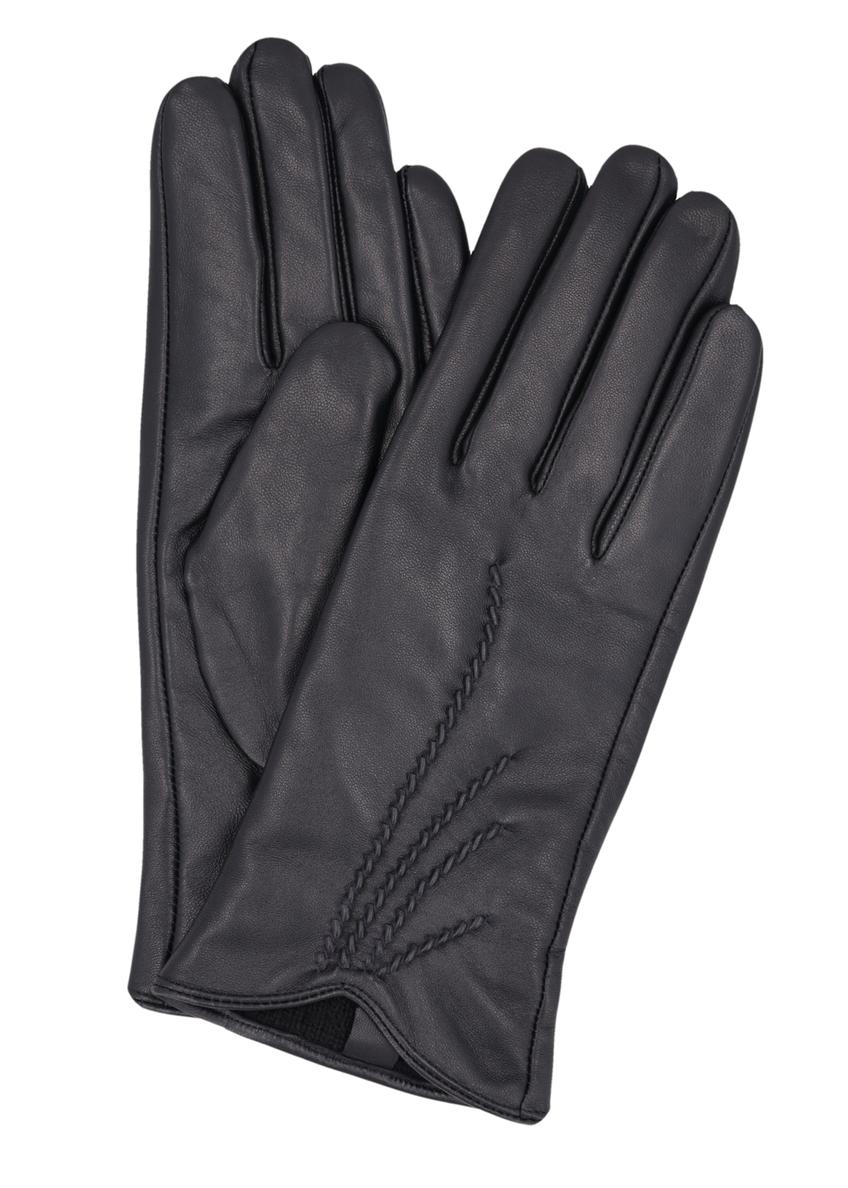 Black women's leather gloves REKDS-0106-99(Z26) - product view from above, on a white background.