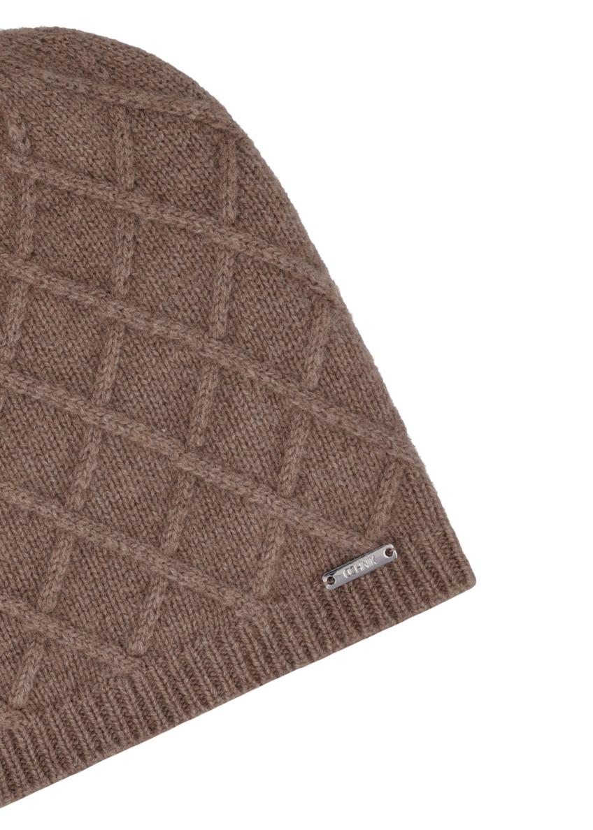 Women's cashmere hat in dark beige CZADT-0231-1K(Z26)