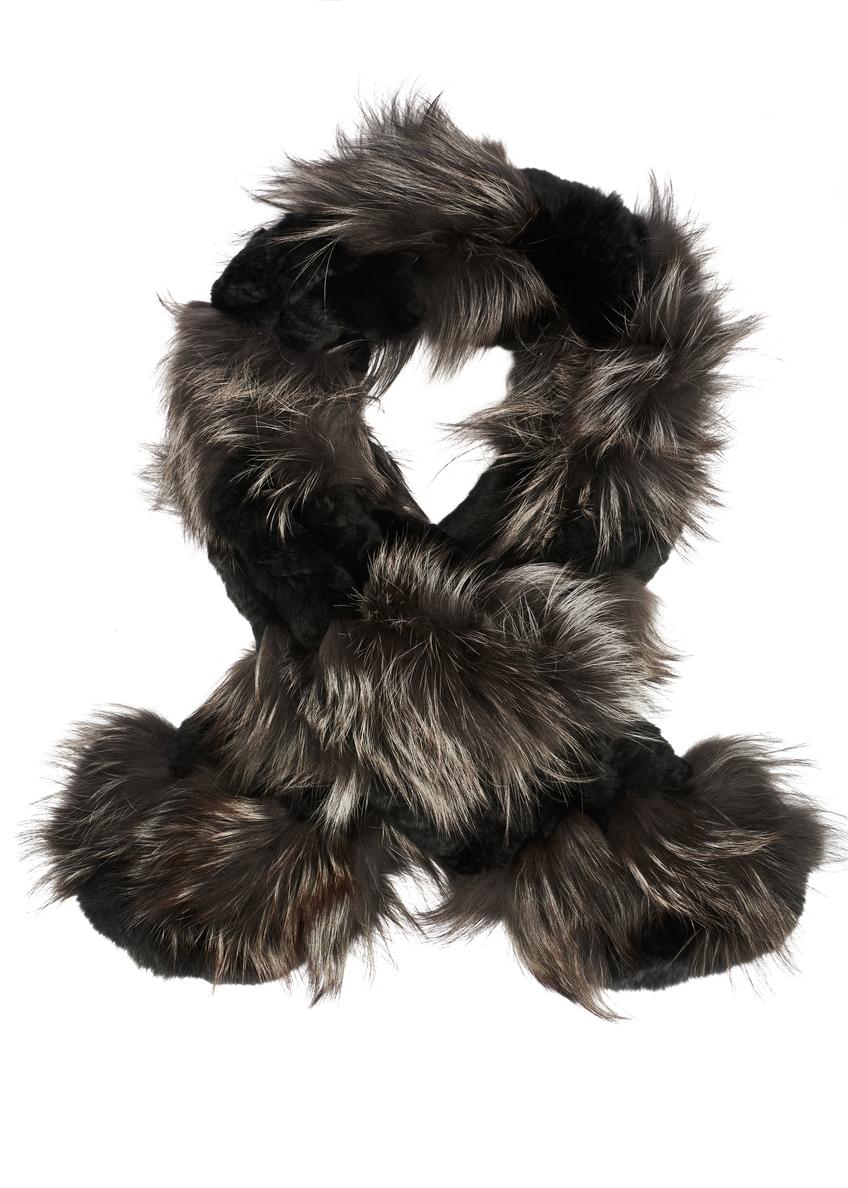 Black women's fur scarf SZADF-0025-99(Z25), product view from the front on a white background.