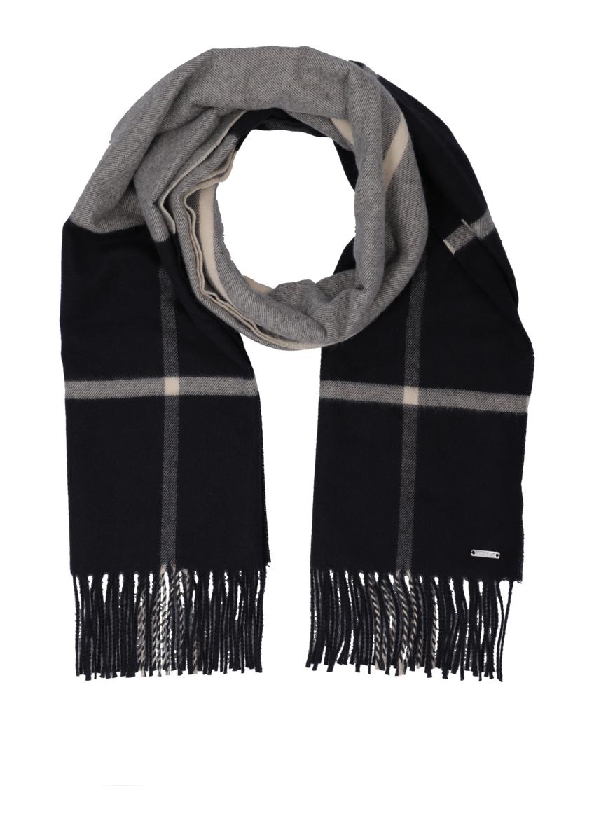 Grey women's plaid scarf SZADT-0100-9J(Z26), front view of the product on a white background.