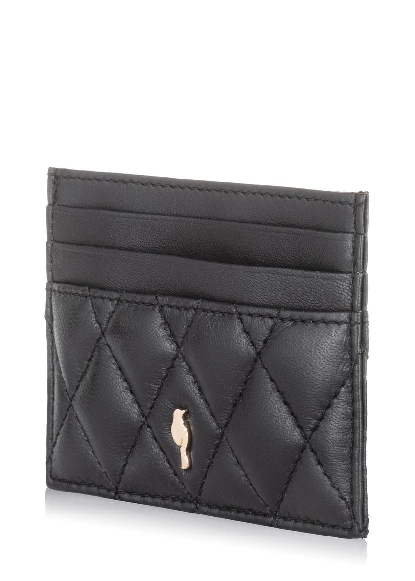 Black leather quilted card case PORES-0856-99(W23)