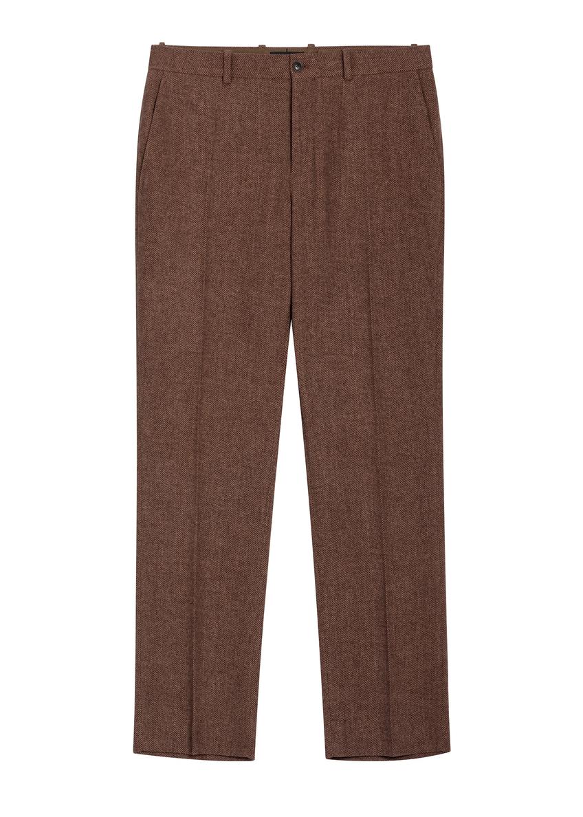 Brown elegant men's trousers with wool SPOMT-0123-1I(Z26) - front product view, on white background.