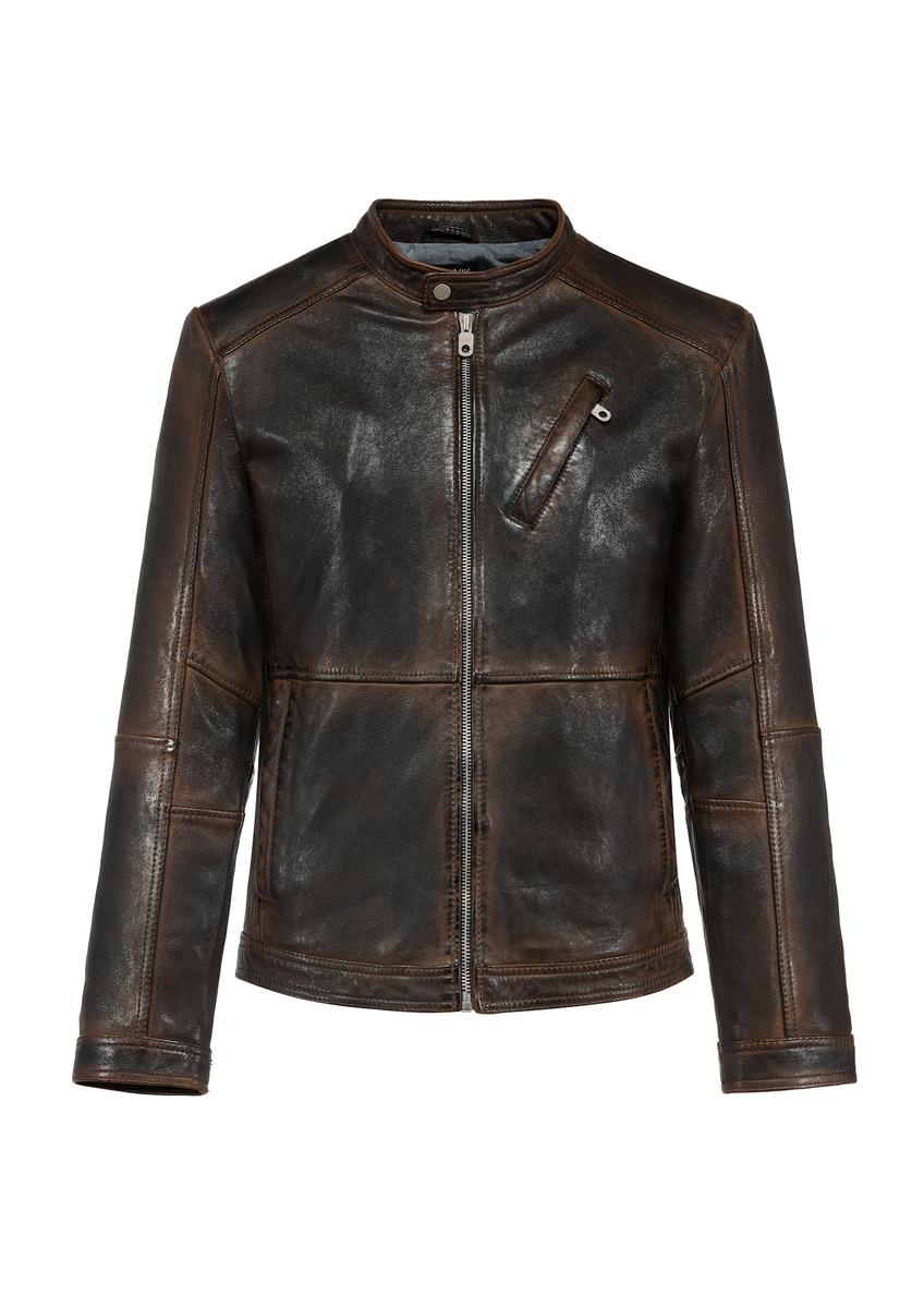 Brown men's leather jacket KURMS-0365-2659(W25)-01