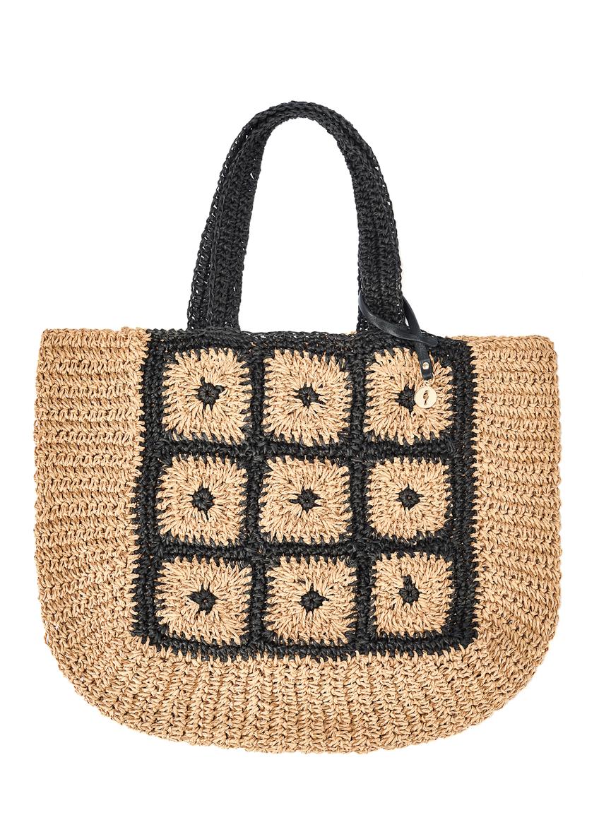 Beige woven handbag with pattern TOREC-1040-25(W25) product view from the front on a white background.