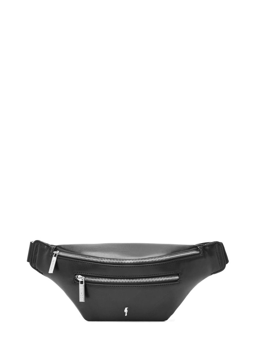 Black women's imitation leather waist bag TOREC-1190-99(W26), front product view on white background.
