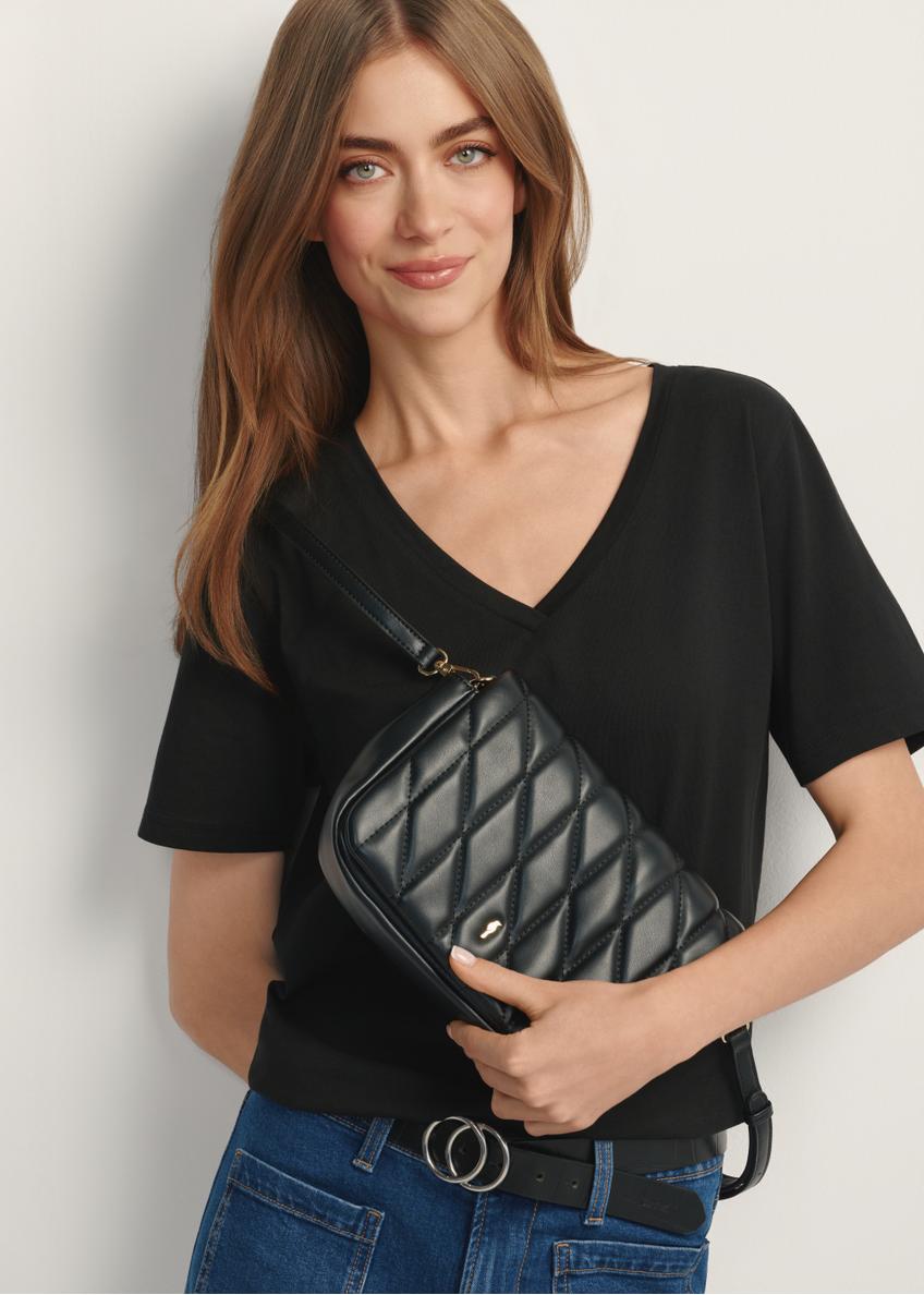 Black women's handbag with stitching TOREC-1151-99(W26)