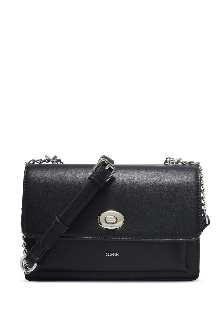 Small black women's handbag with an elegant clasp TOREC-1322-99(Z26), front product view on a light background.