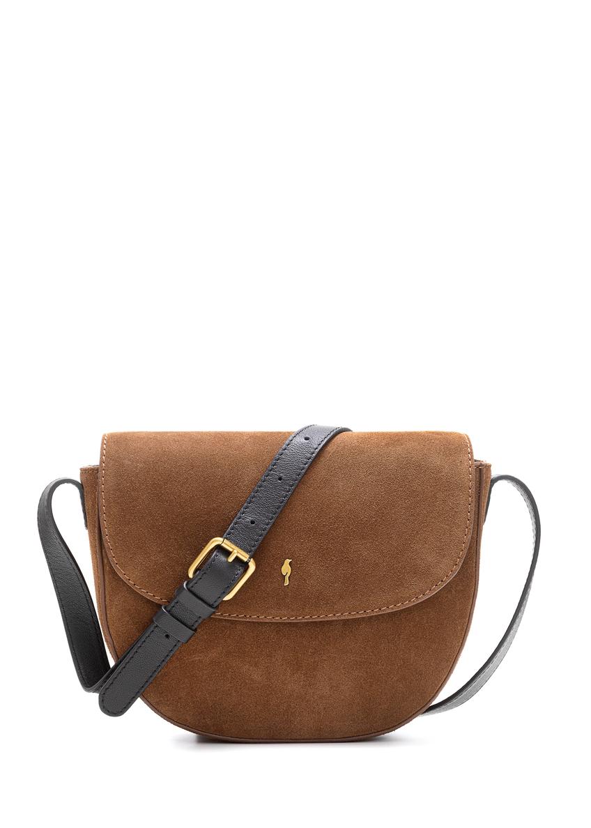 Women's brown suede messenger bag TORES-1168-88(Z25), front product view on white background.