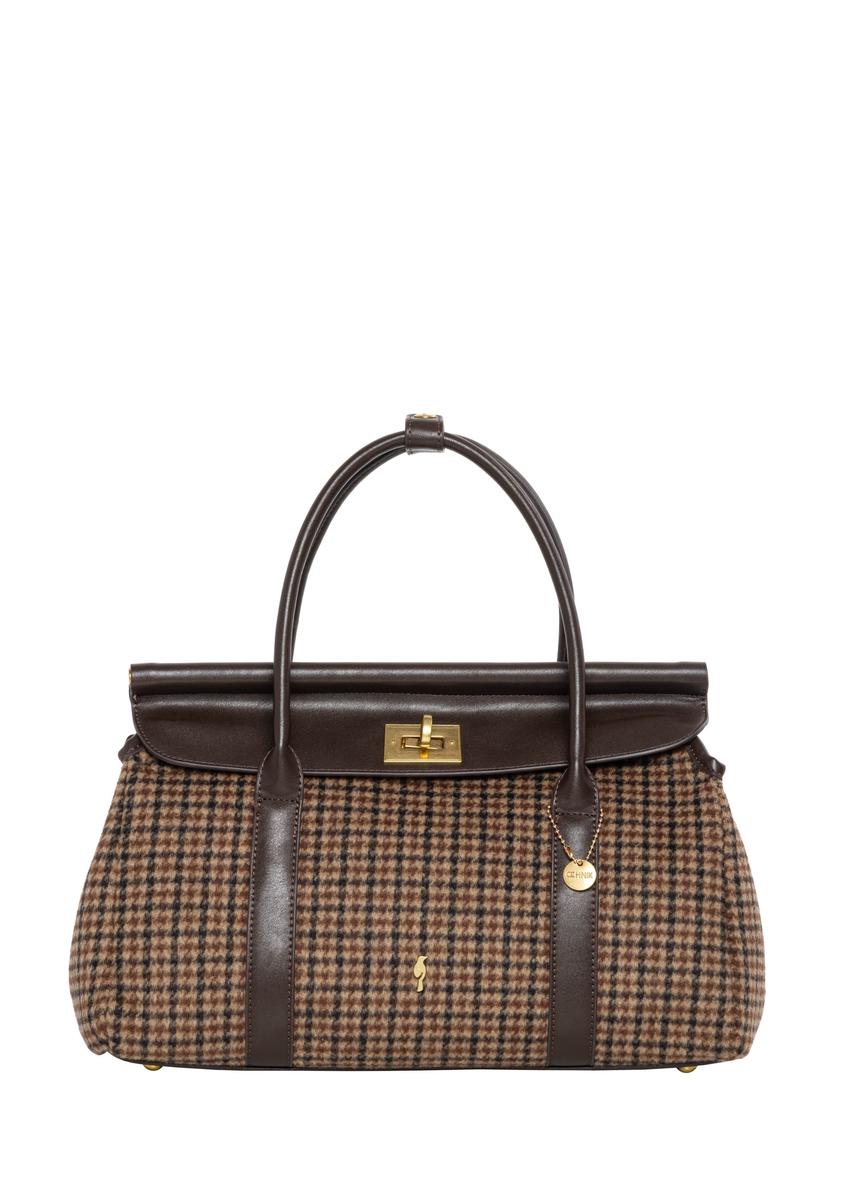 Checkered shopper bag TOREC-1327-1P(Z26), front product view on white background.