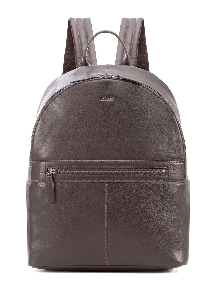 Dark brown leather men's backpack TORMS-0458-89(Z25), front product view on white background.