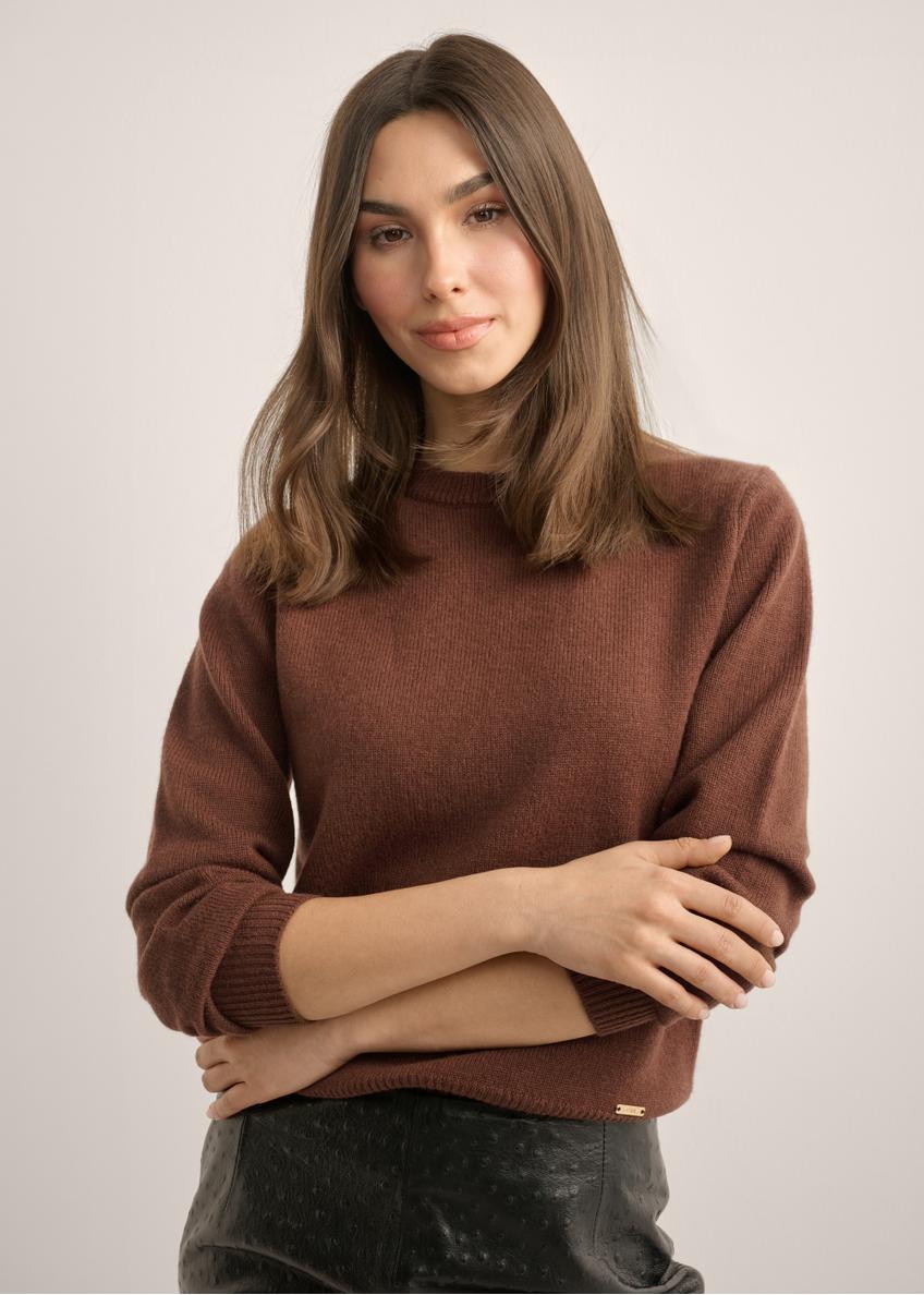 Brown women's cashmere and wool sweater SWEDT-0251A-1H(Z26)