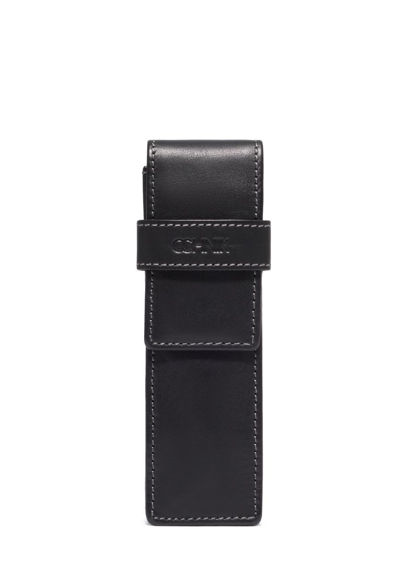 Black leather pen case PORMS-0705-99(Z26), front product view on white background.