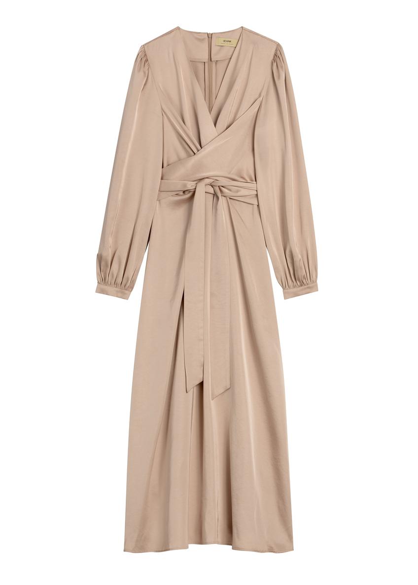 Beige midi dress SUKDT-0263-1B(W26) - front product view, on white background.