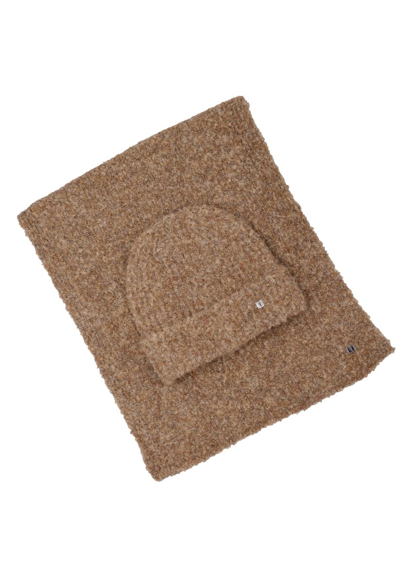 Brown wool-blend hat and scarf set ZESTD-0013-1G(Z26), front view on a white background.