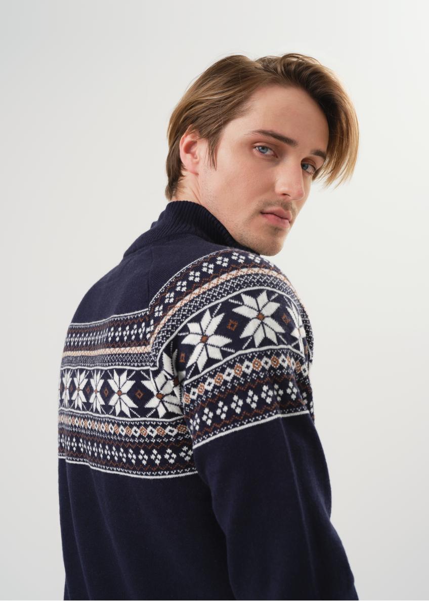 Men's navy blue sweater with Norwegian pattern SWEMT-0133-69(Z23)