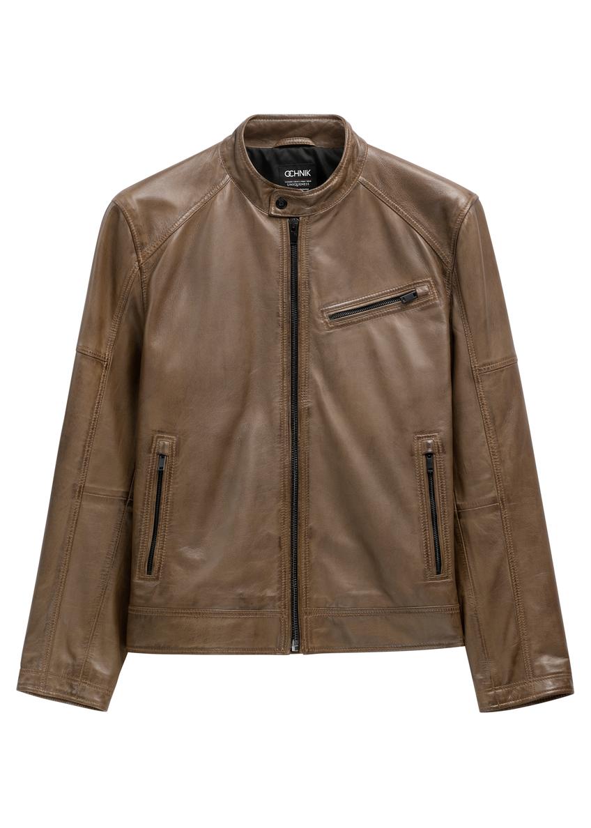 Brown men's leather jacket KURMS-0400-1H(W26)