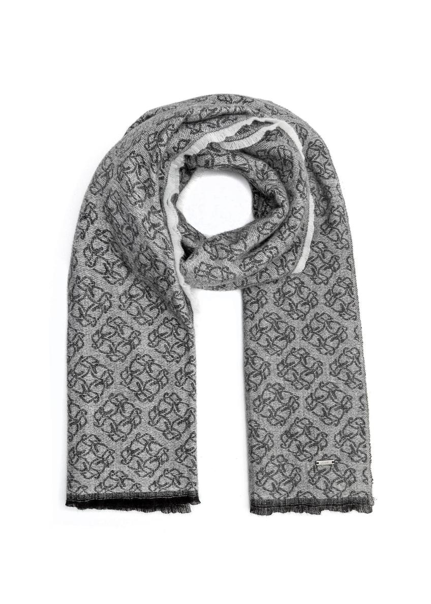 Large gray women's scarf with monogram SZADT-0130A-91(Z25), product view from the front on white.