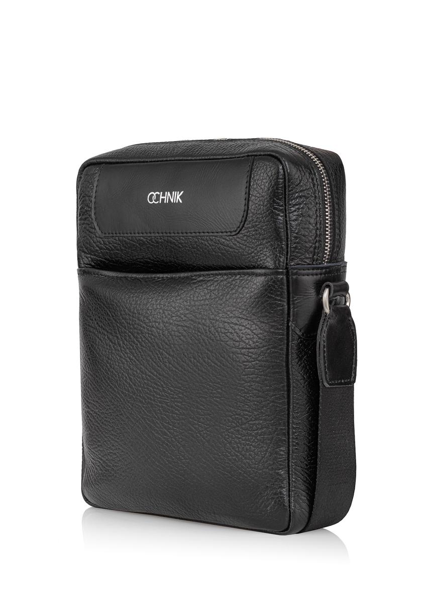 Black leather men's bag with logo TORMS-0297A-99(Z25)