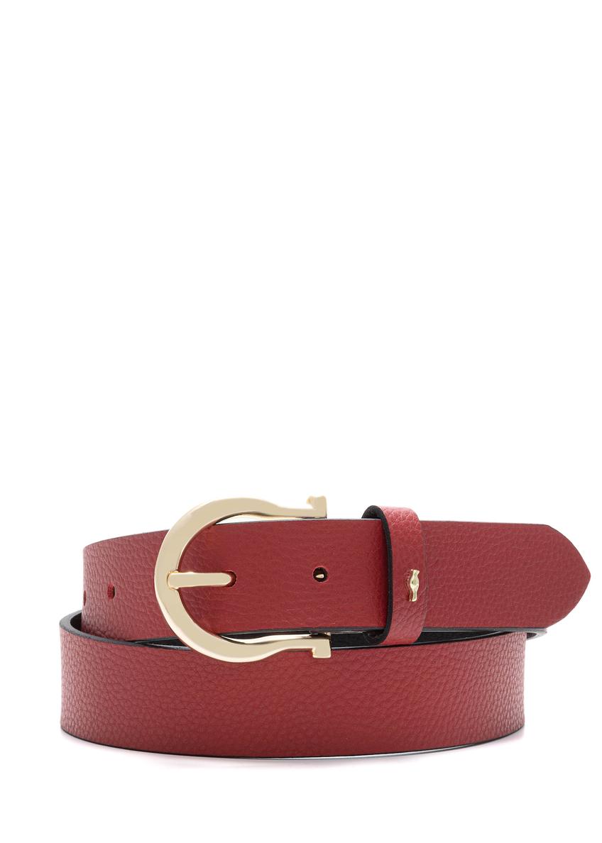 Red women's leather belt PASDS-0274B-49(Z25), front product view on white background.