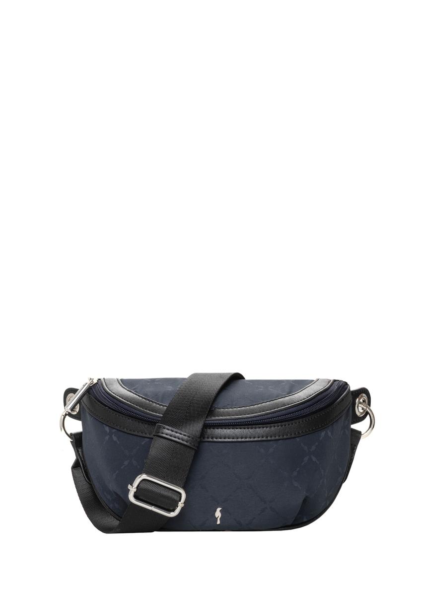 Navy blue women's waist bag with monogram TOREN-0356-7E(Z26), front view on a white background.