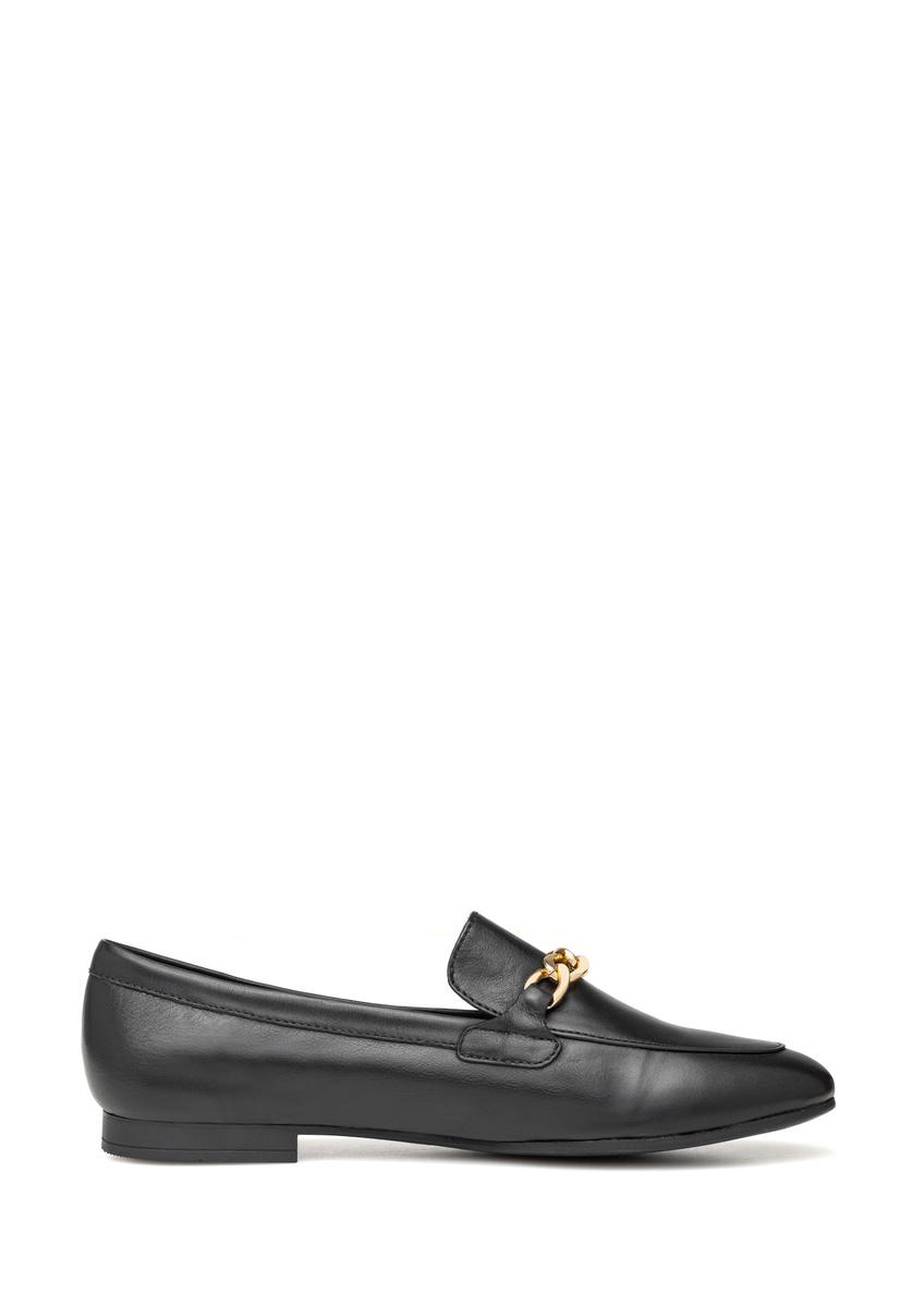 Women's black leather loafers with chain BUTYD-0914A-99(W26)