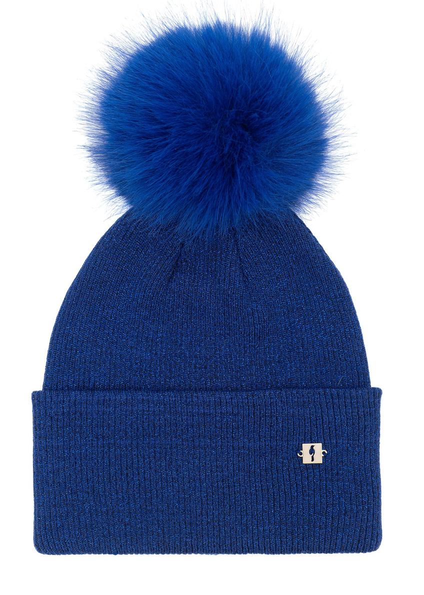 Blue winter hat with pompom CZADT-0161-61(Z24)