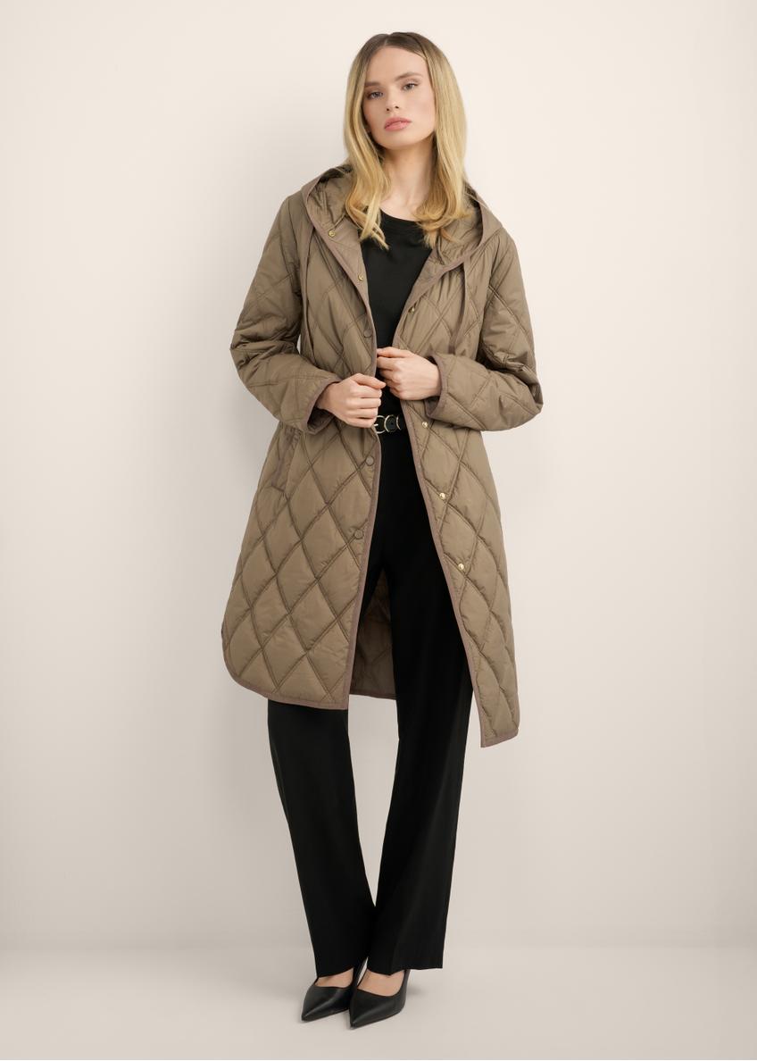 Women's dark beige jacket KURDT-0579-1K(Z26), front view of the product on a model. Full body visible.