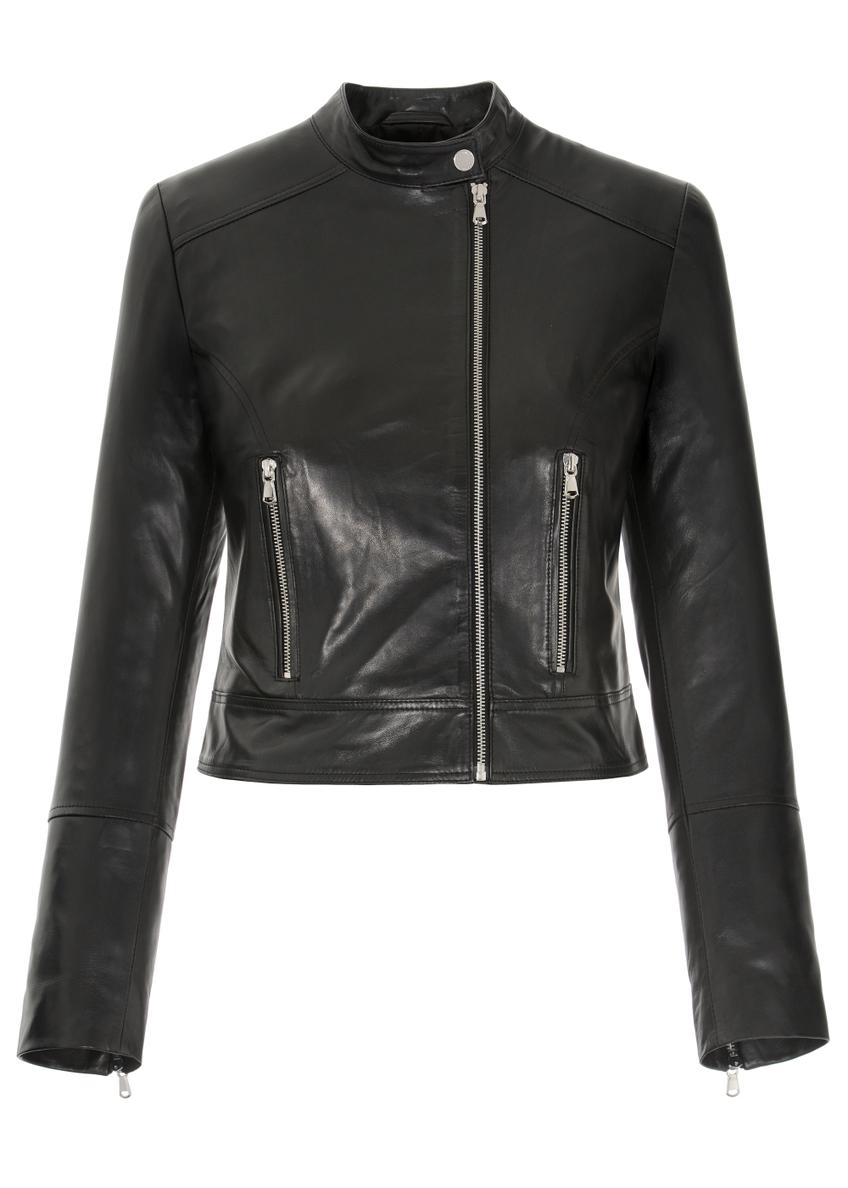Women's leather jacket with stand-up collar KURDS-0305-4229(KS)